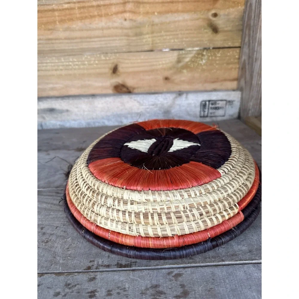 Tribal African Botswana Boho Hand Woven Wall Hanging Art Basket Tray Raffia‎